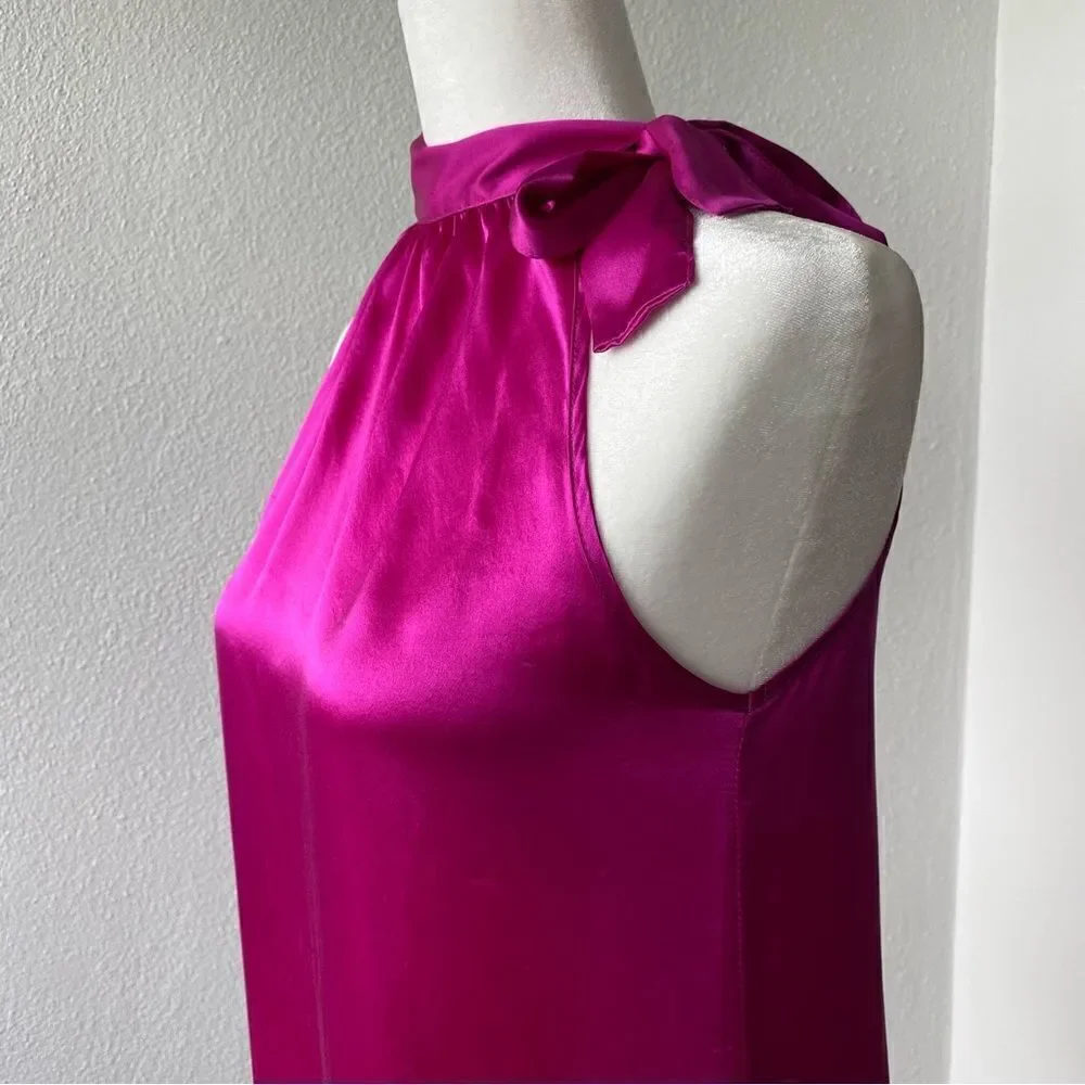 Kersh Hot Pink Halter Top Barbie Mock Turtleneck Side Bowtie SZ S